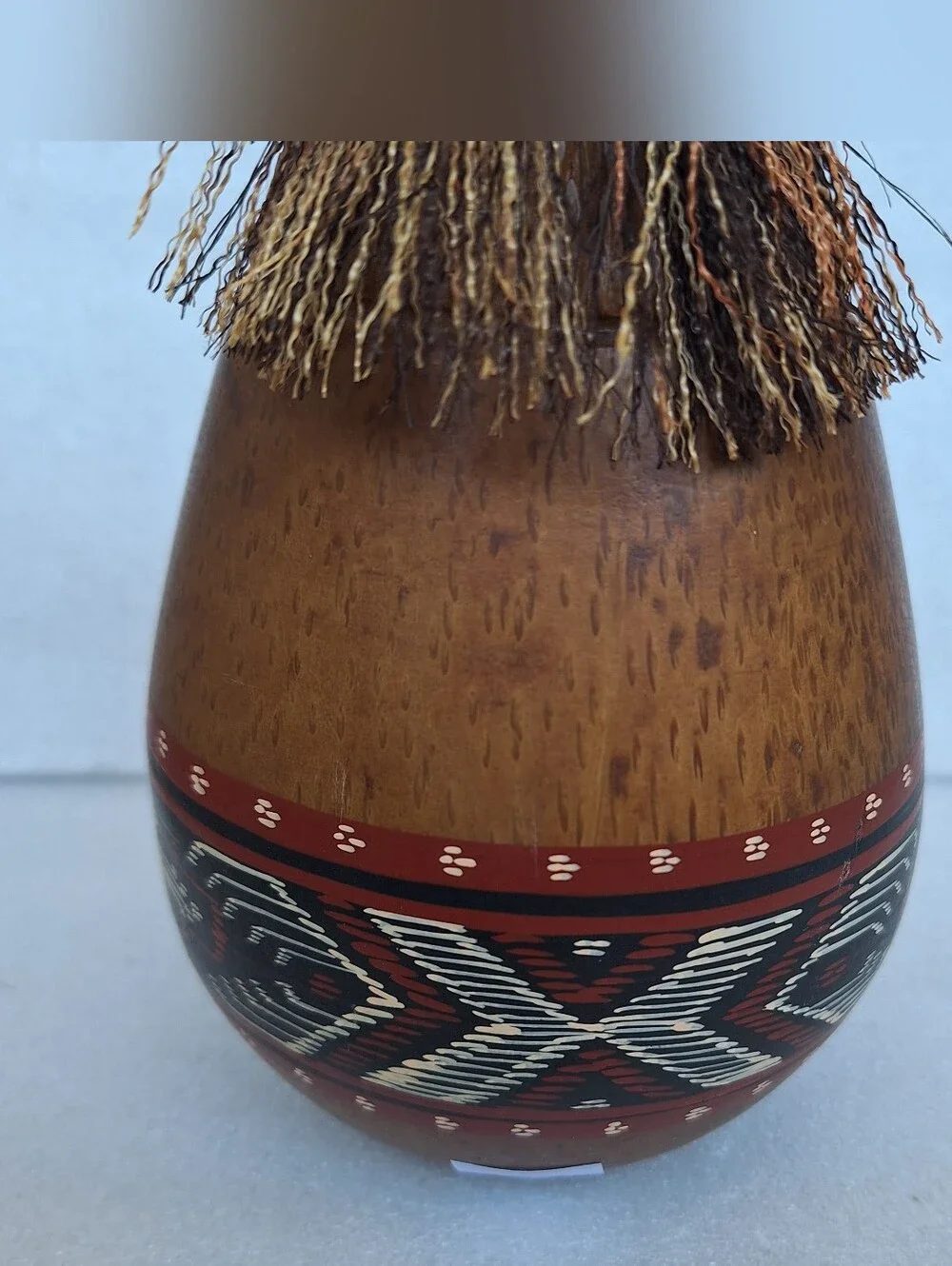Vintage Handcrafted Cocowood Vase Handpainted Boho